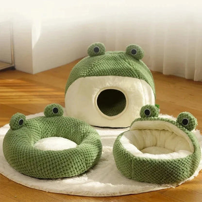 Plush Round Frog Pet Bed