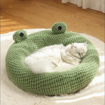 Plush Round Frog Pet Bed